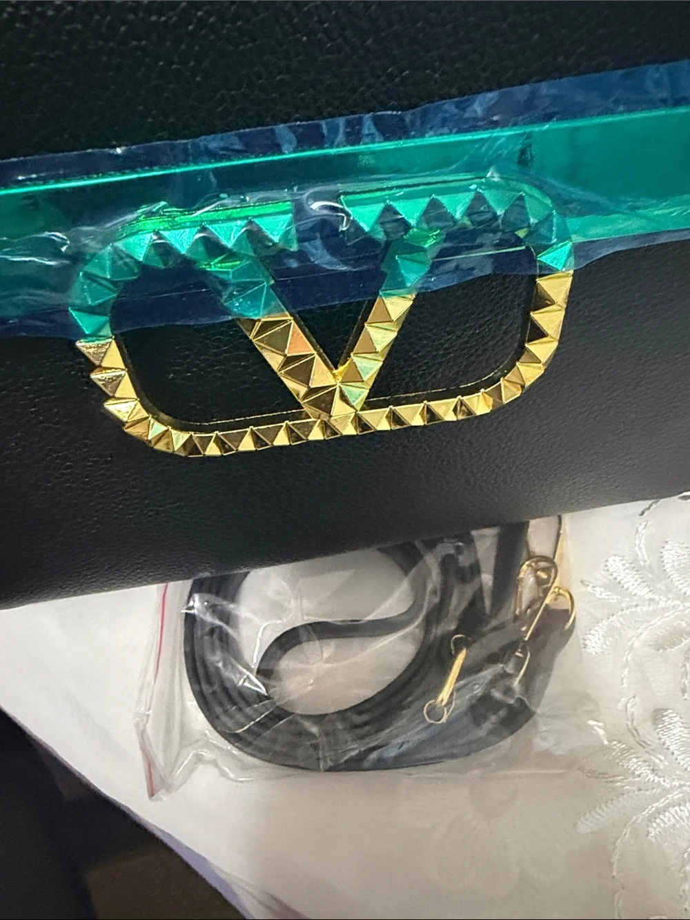 Valentino Garavani Black Leather Top-Handle Satchel with Gold V Stud Logo